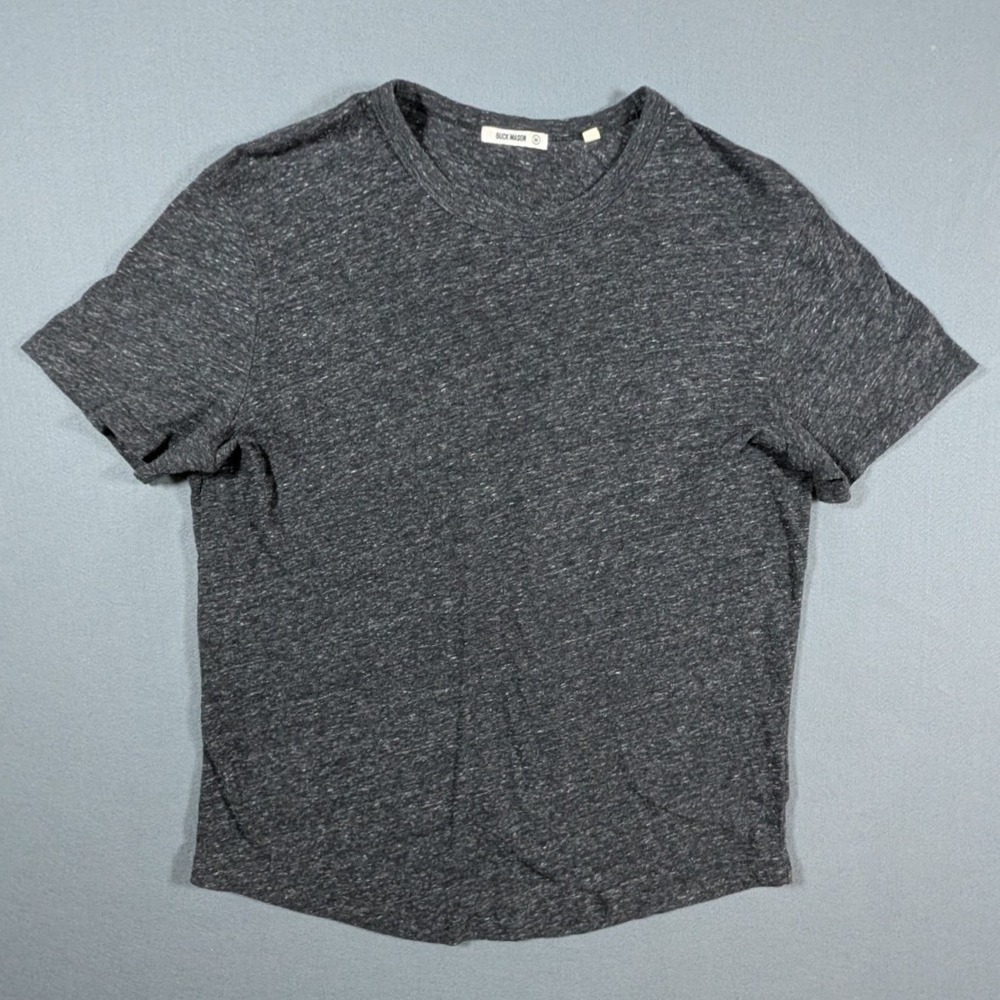 Buck Mason T-Shirt Mens Medium Grey Heathered Curved Hem Short Sleeve Tee